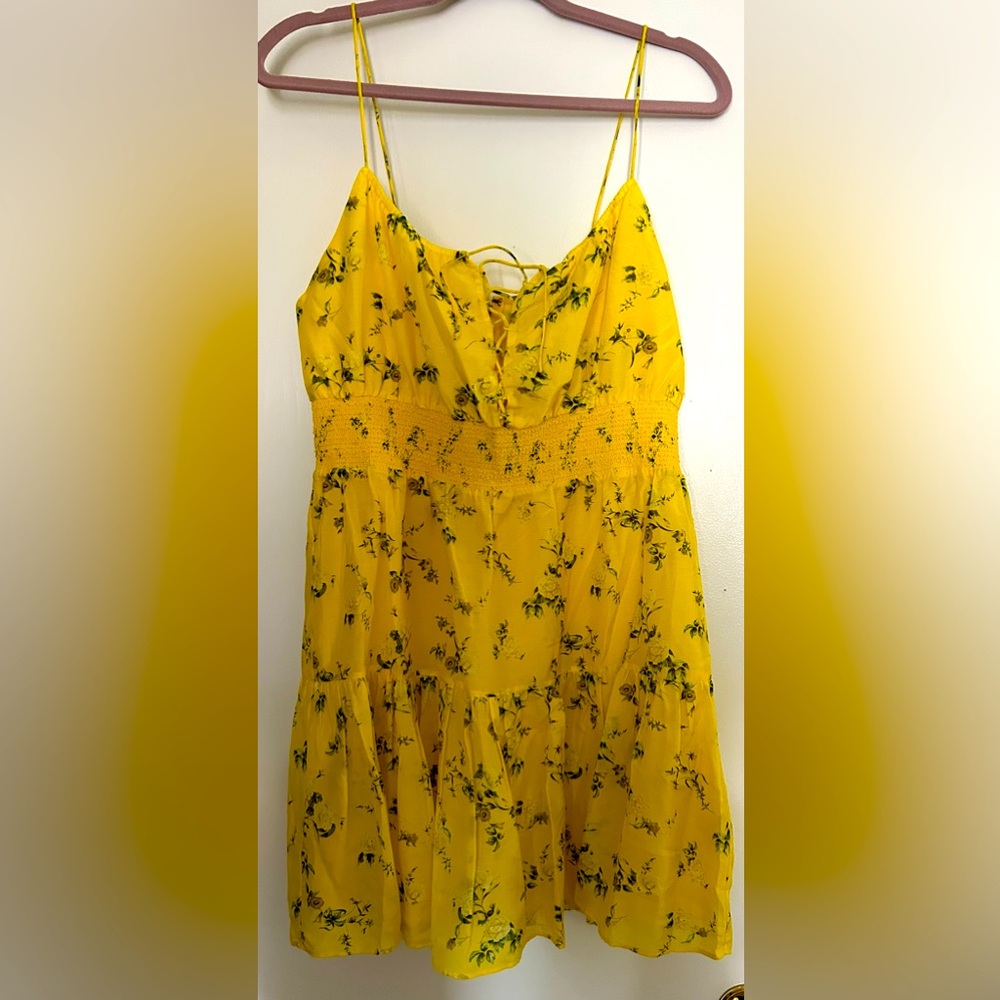 Alice + Olivia Silk Yellow Floral Mini Dress Size 14 spaghetti straps. NWT